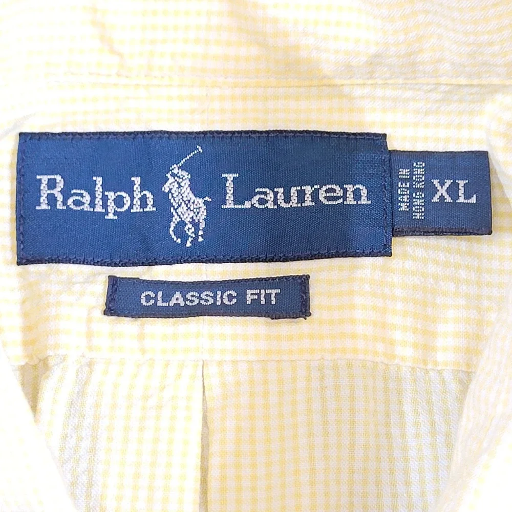 Polo Ralph Lauren Mens XL Yellow Gingham Seersucker S/S Button Down Shirt